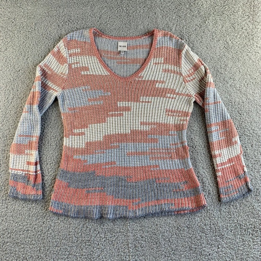 Nic+Zoe Sweater Womens Large Rayon Linen Blend Chunky Knit‎ Boho Peasant NEW